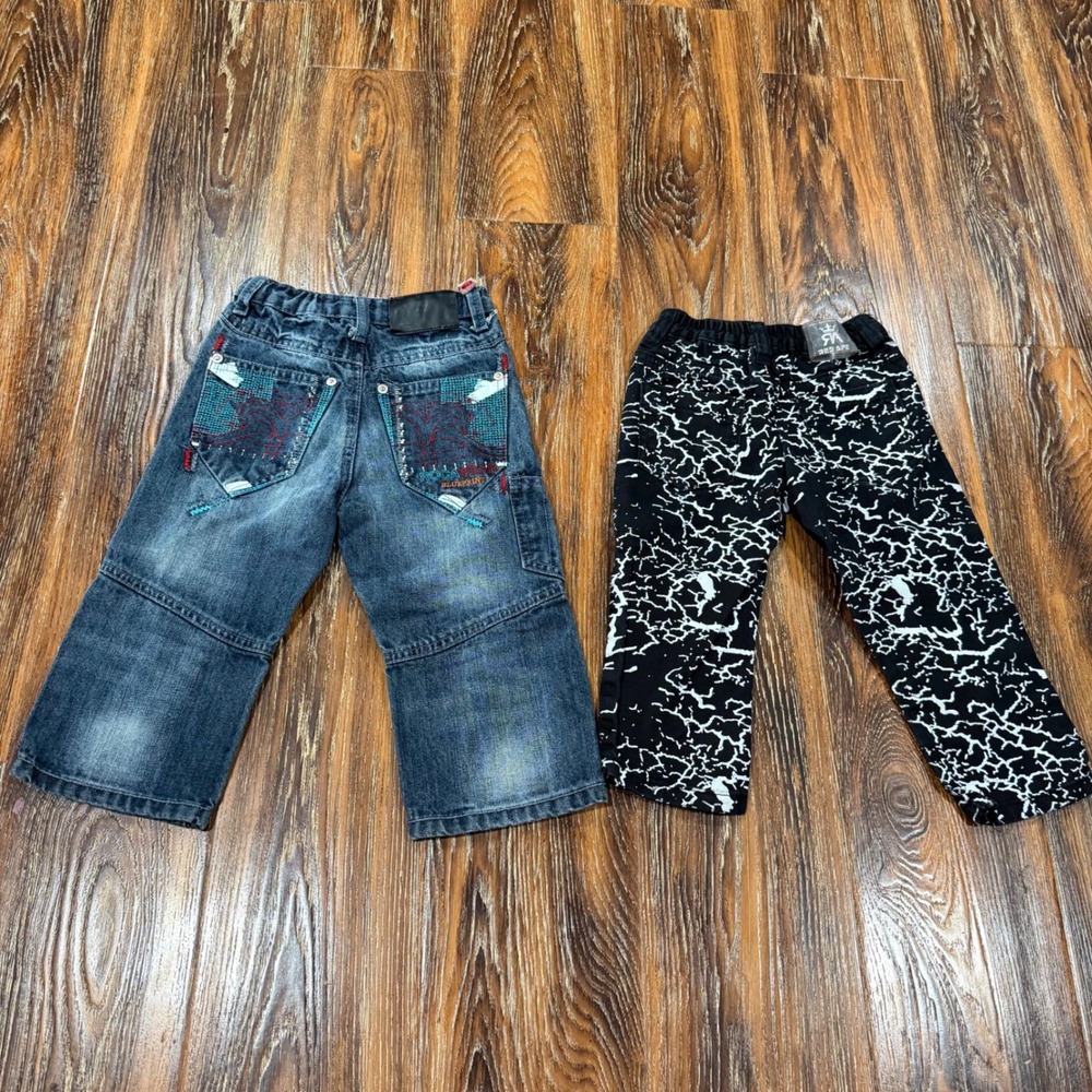 Rocawear Y2K 2T 24M Blue Blueprint Jeans & Red Ape Crackle Pants Bundle Toddler